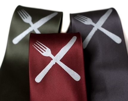 Eat Me.  Knife and fork silkscreened microfiber necktie.