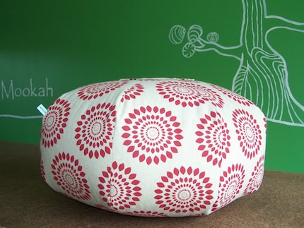 Hand Printed Floor Cushion in Unbleached Cotton/Linen - Sumor Print