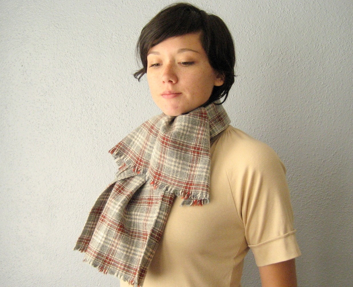 vintage 1960's wool plaid winter scarf