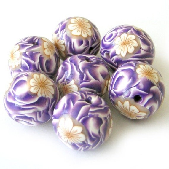 Deep Purple Rose Polymer Clay Round Beads