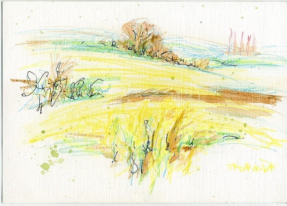 A quick sketch of fields and hills of East Midlands, UK, 8 x 6 inches