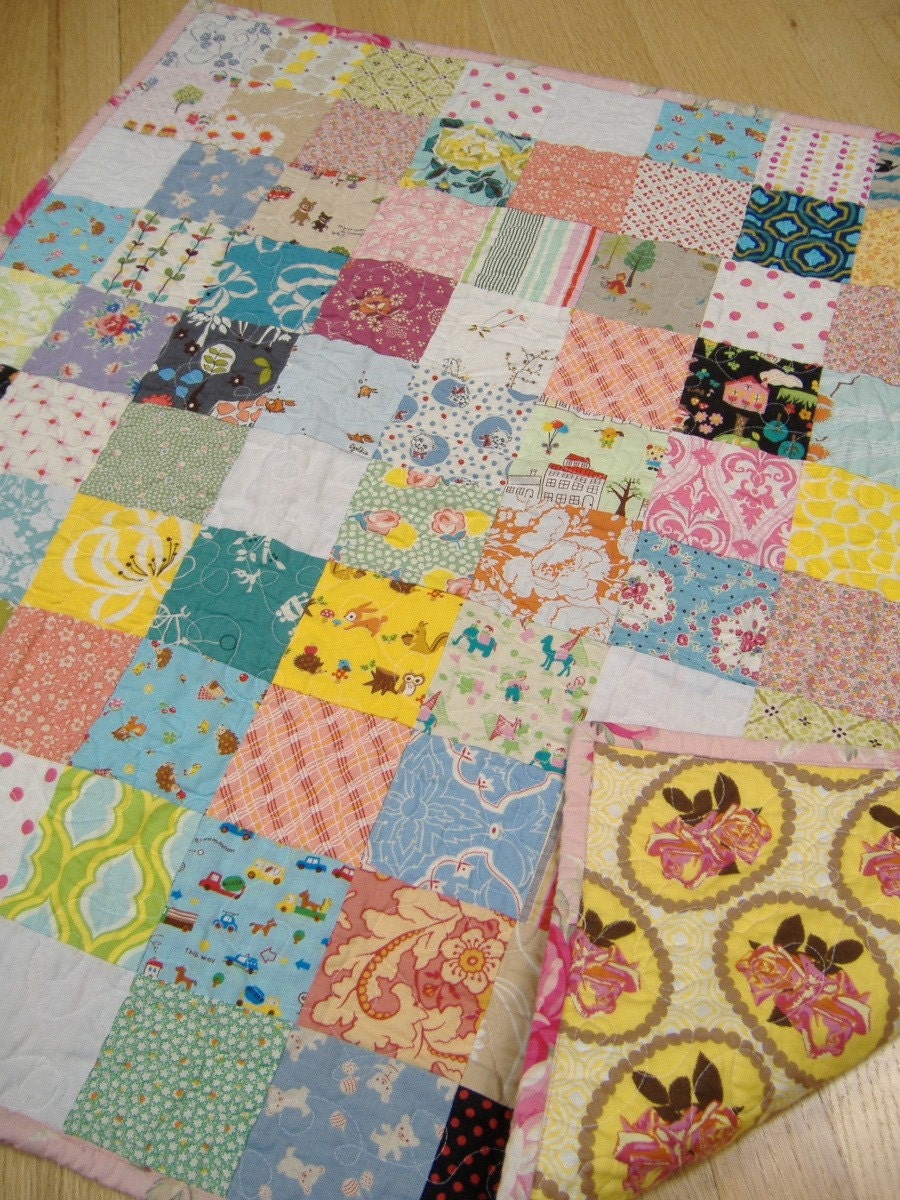 VINTAGE - MODERN LAP QUILT.  One of a Kind.  Featuring Japanese Prints, Heather Bailey, Amy Butler, and More.