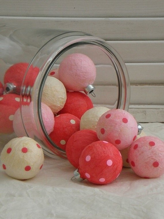 Valentine Ornament Balls, Polka Dots, Set of 18