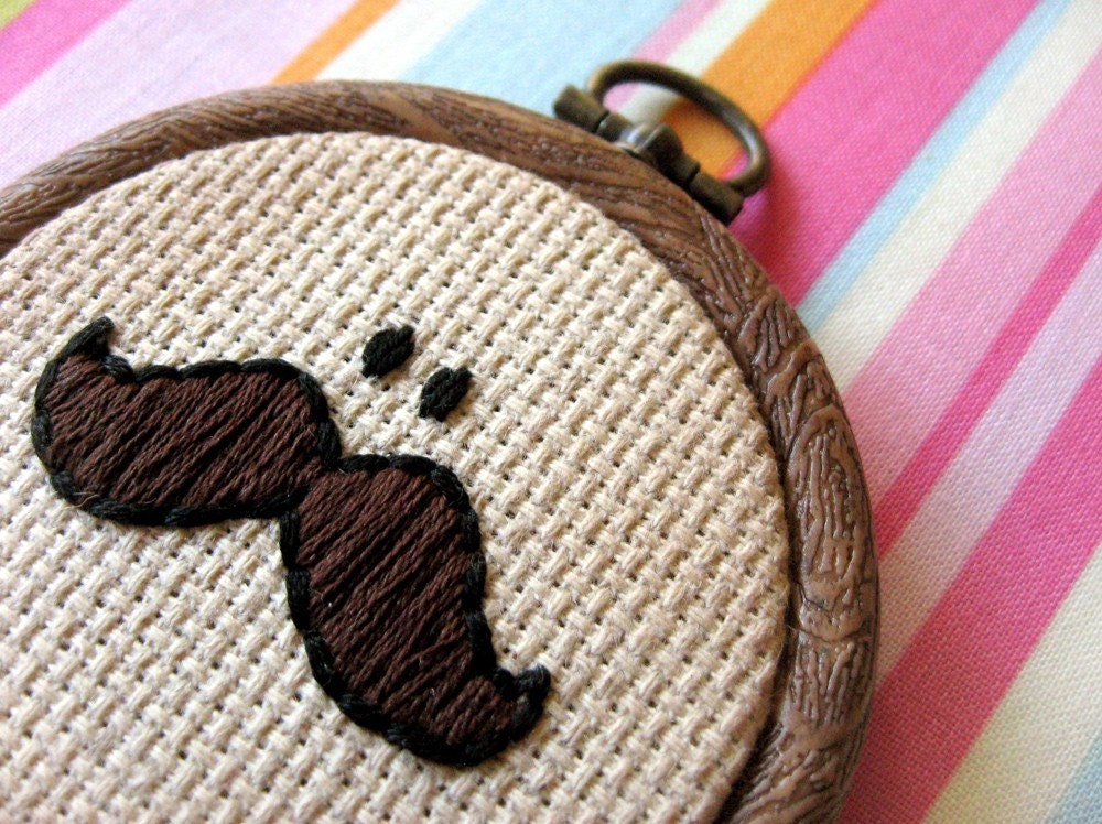 Mr. Moustache - Hand-Embroidered Christmas Ornament/Wall Decor