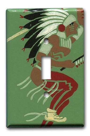 american indian wallpaper. American Indian 1950#39;s Vintage Wallpaper Switch Plate. From Fondue