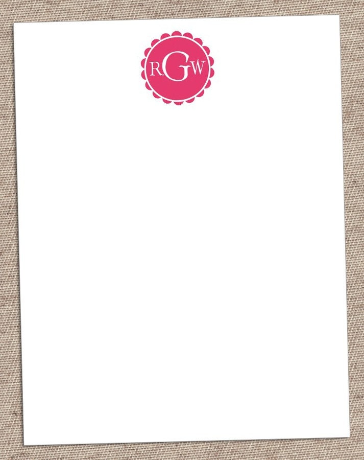 Scalloped Monogram Custom Stationery - Set of 12 Flat Personalized Notecards - Girly, Simple, and Chic - Eco Friendly Recycled Paper