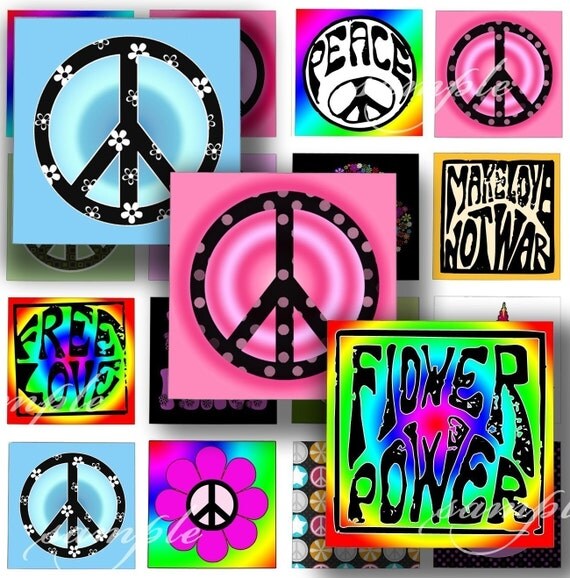 peace and love collage. Peace And Love Digital Collage ( 170 ) Sheet 1 inch squares for resin
