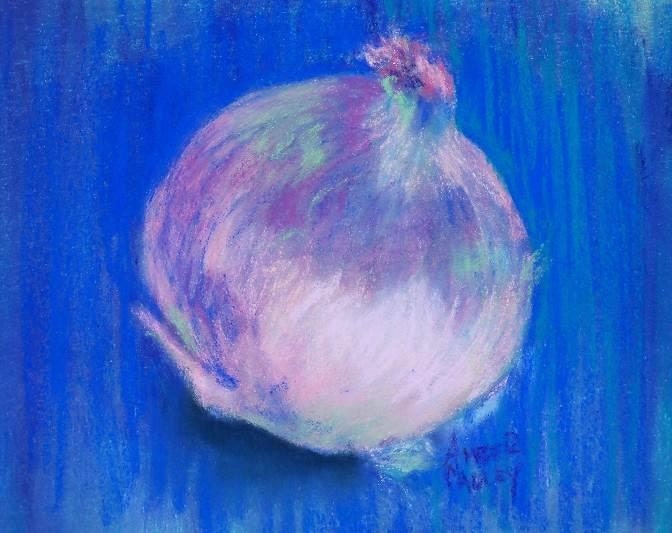 Affordable Art One Dollar Sale White Onion On Blue Pastel Painting