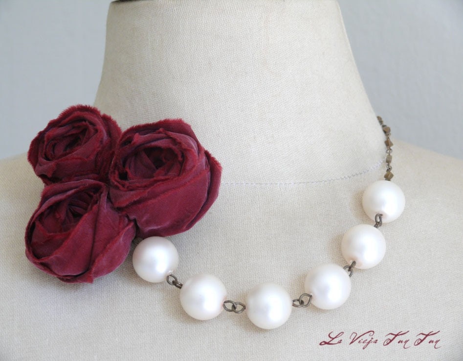 SALE--Roses and Pearls/ Statement Necklace