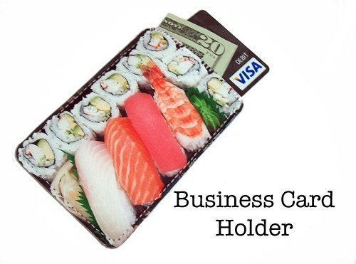 Tiny Bento Box Sushi Plate Business Card Gadget Case - Holds Credit and Debit Cards Too
