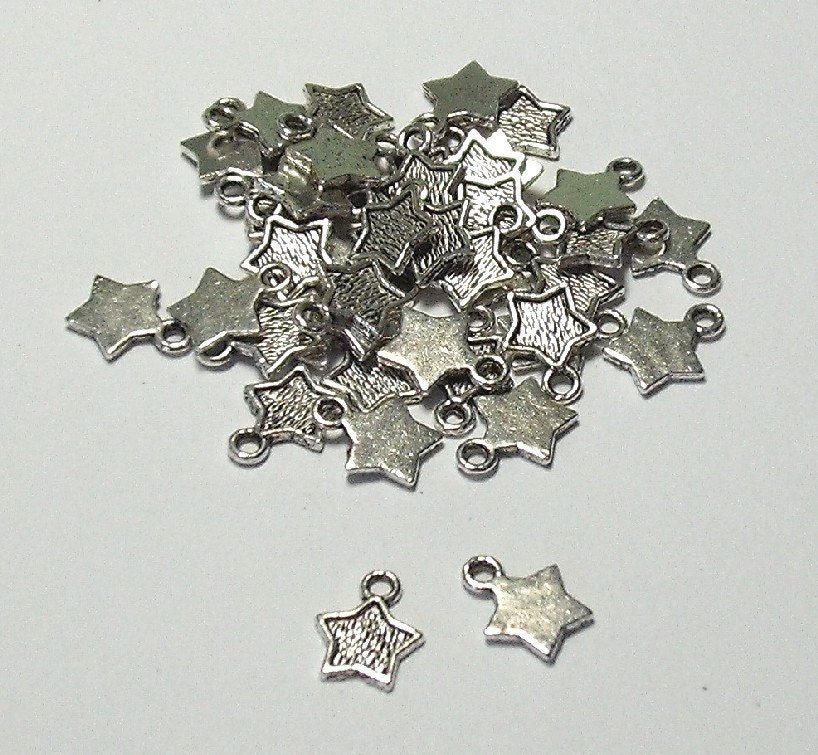 5 Pcs Antique Silver Star Charm Pendants