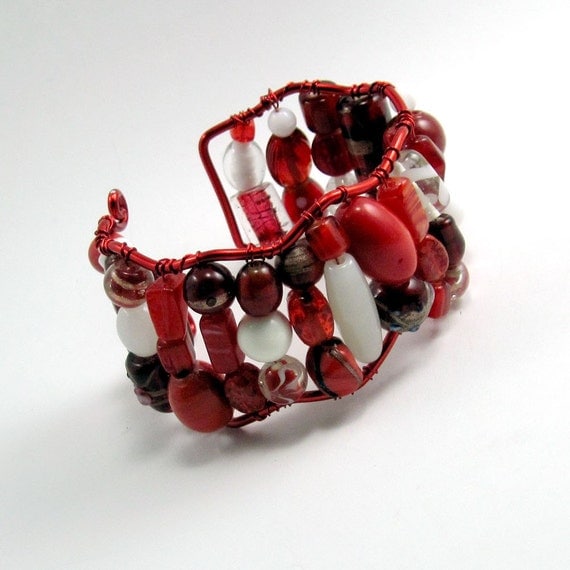 Red and White Freeform Cuff Bracelet