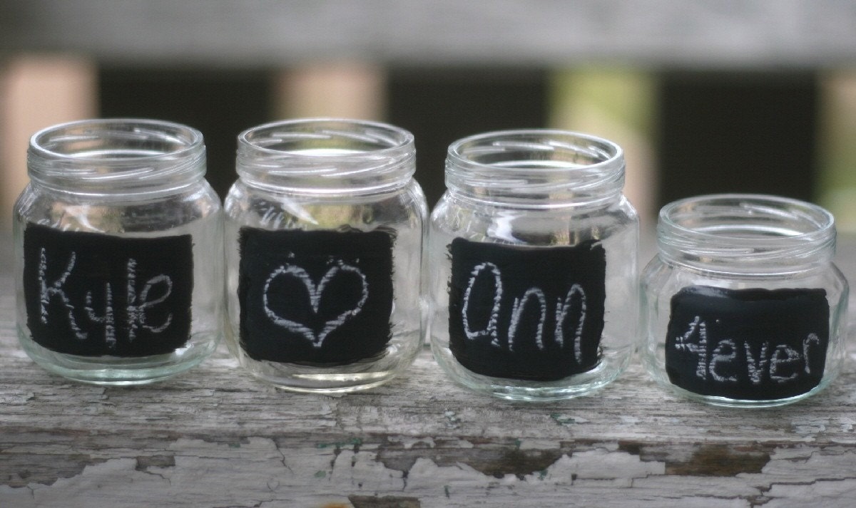 SET of 50 Wedding Place Cards Upcycled Glass Jars With Chalkboard Fronts Tea Light Candle Holder Rustic Woodland Wedding