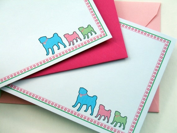 Three Little Pugs Note Cards (set of 8)