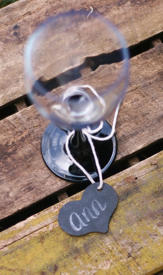 Personalized Woodland Rustic Western Heart Place Card Holder Favor Wine Charm With Chalkboard Back Cottage CHIC