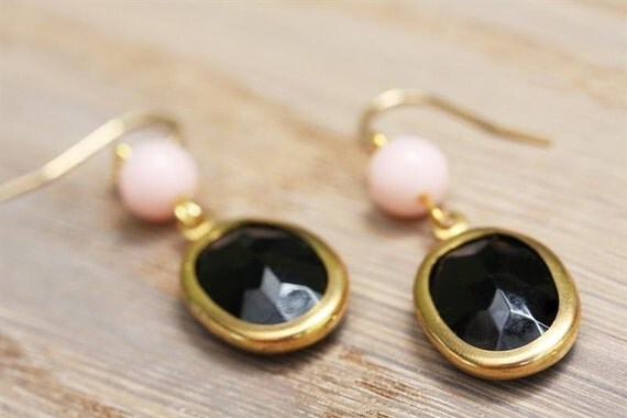 BLACK and PINK Goldfilled Earrings