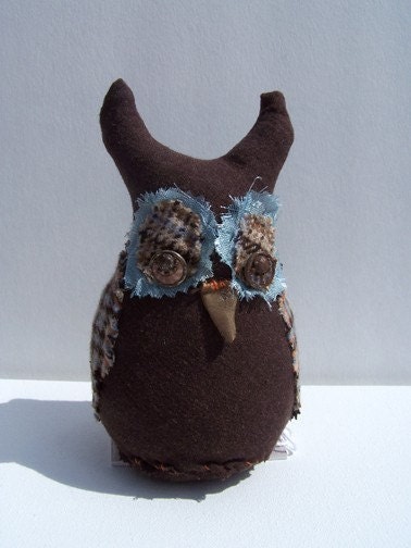 Olivia original upcycled Primitive Style Stuffed Art Sculpture Horned Owl by Tammy Gravina