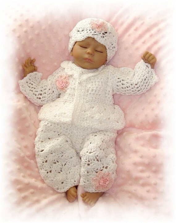 Creme Brulee -3 Piece Pink or White Rosebud Layette for 3-6 months-With long pant for Winter Chill