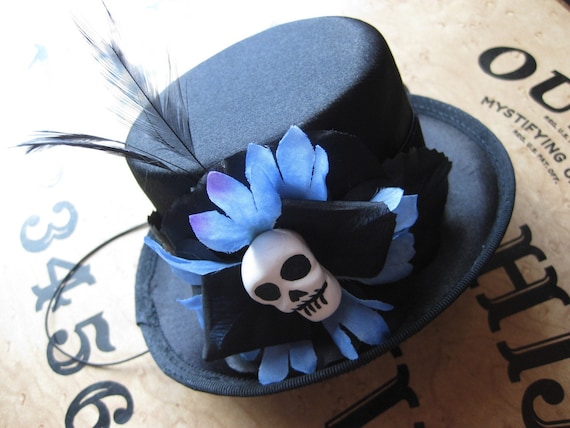 Blue and Black Skull Mini Top Hat