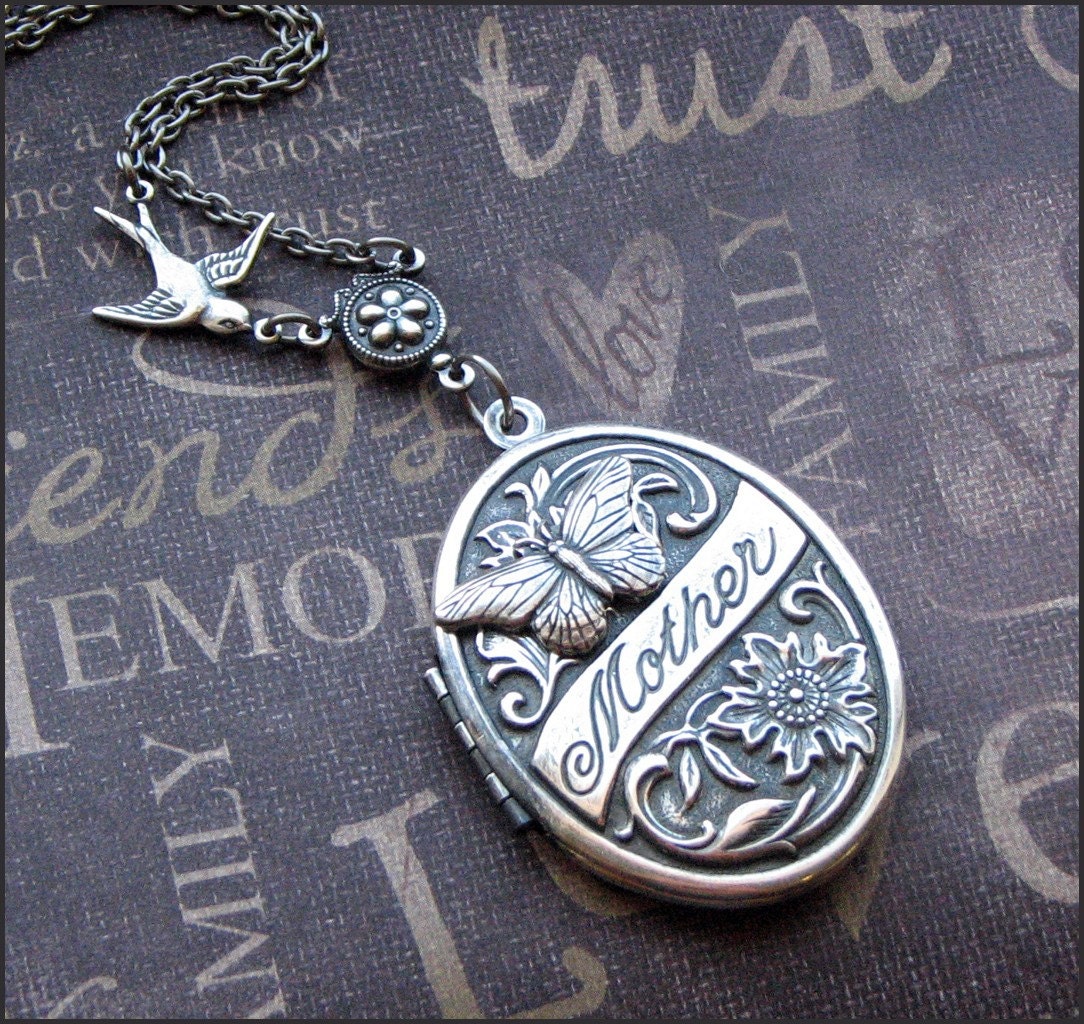 Silver Locket Necklace - Enchanted Mother's Butterfly Garden - Handmade by TheEnchantedLocket