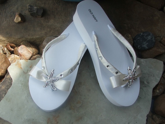 Adorable wedding rhinestone starfish boutique bow flip flops