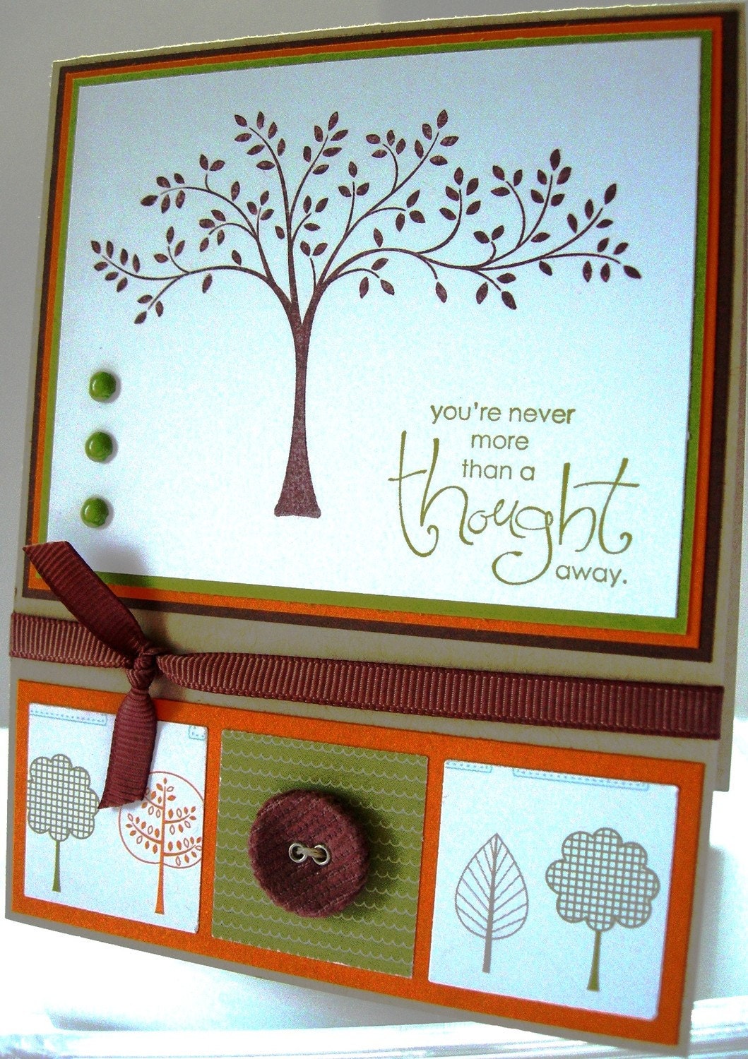 Handstamped You're Never More Than a Thought Away card with Trees