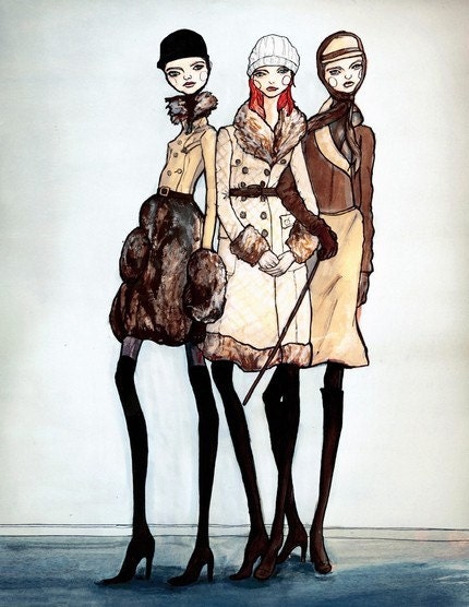 Girls in Coats 13inx19in Art Print