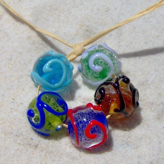 Handmade Lampwork Fizzy Swirl Beads, SRA