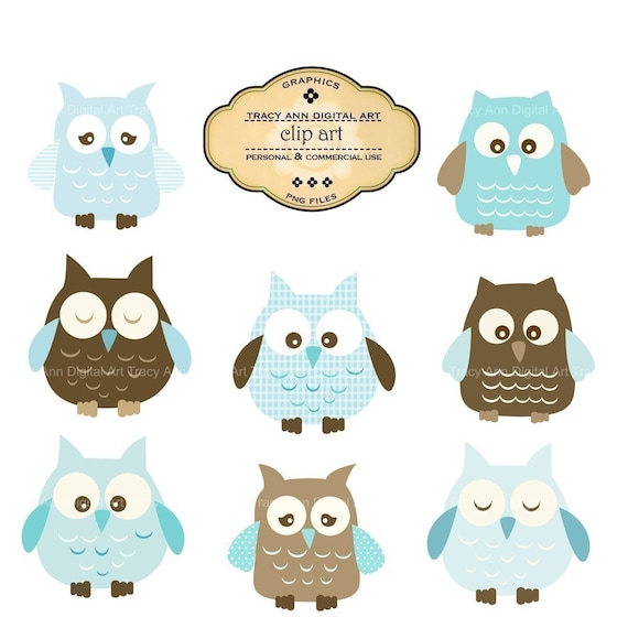Baby Blue Owl Clip Art - commercial and personal use