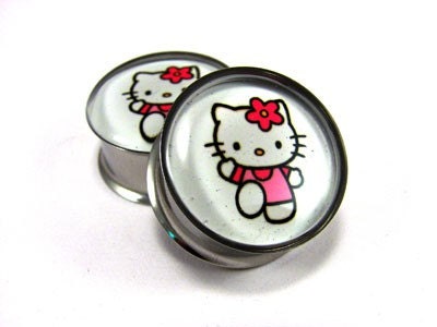 Hello Kitty Picture Plugs gauges - 00g, 1/2, 9/16, 5/8, 3/4, 7/8, 1 inch