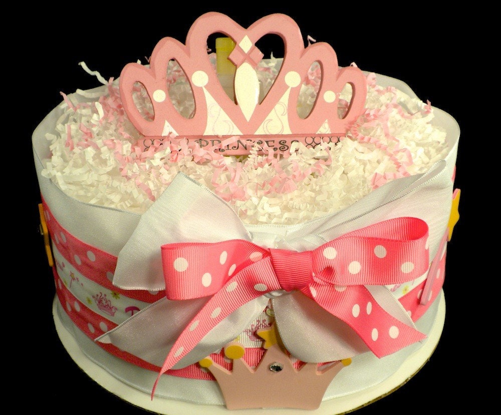 1 Tier Pretty Princess Diaper Cake Baby Shower Centerpiece Gift Girl Pink White
