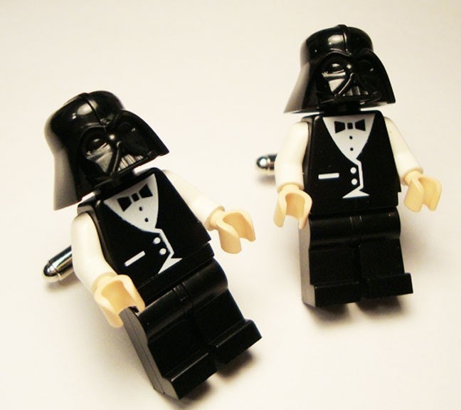 Full body Darth Vader wedding suit LEGOS on silver toned cufflinks in FREE gift box