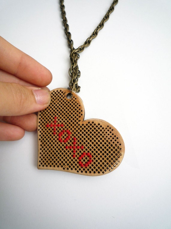 Cross Stitch Heart Necklace (personalize)