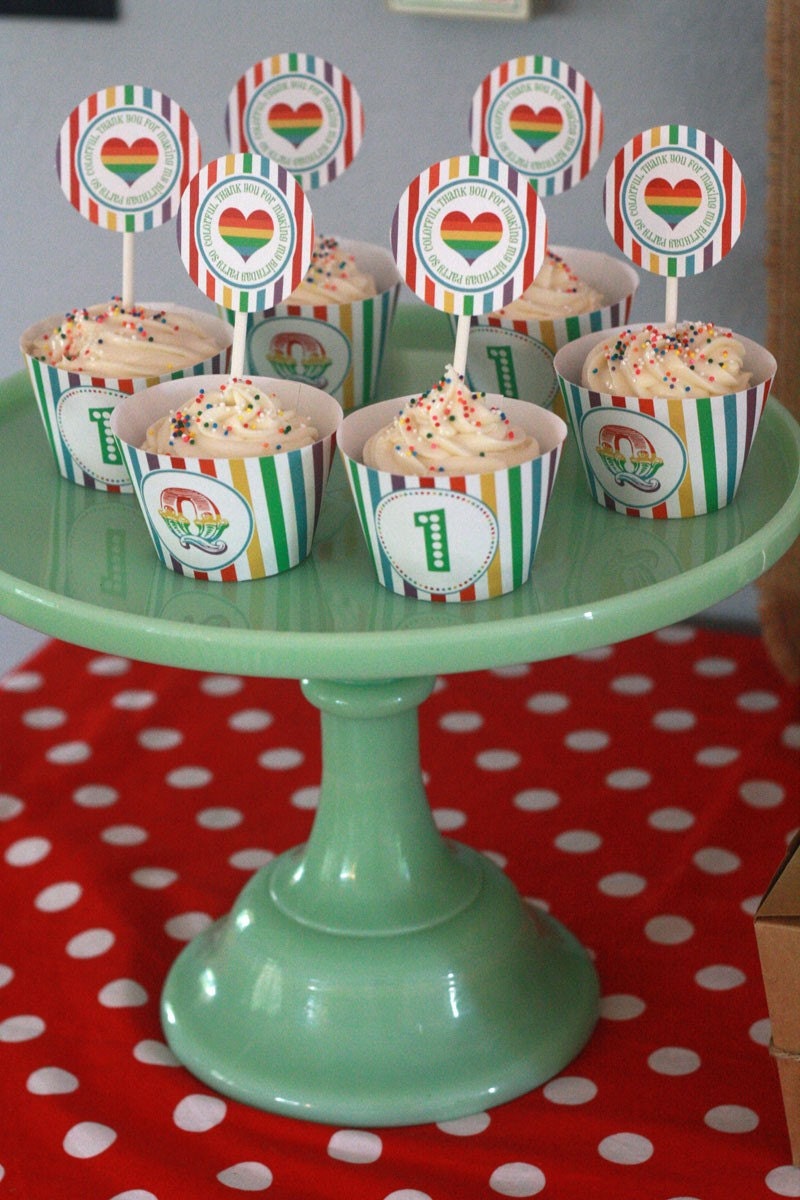 DIY Printable Cupcake Wrappers- Rainbow Birthday Party- Circus- Customized