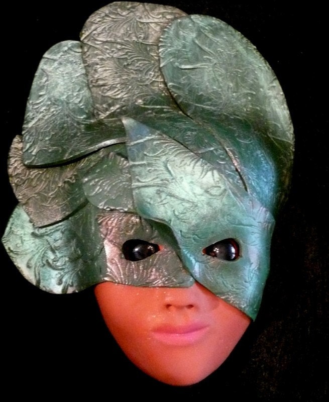 Green and bronze masked lady (10.75 by 8.75)  Framed