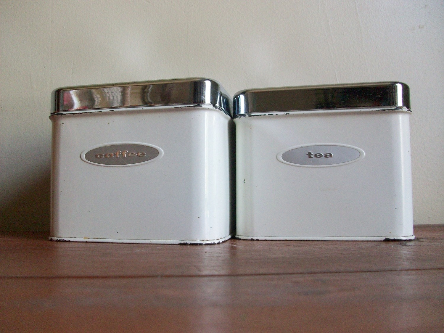 vintage 1950s white metal masterware kitchen canisters