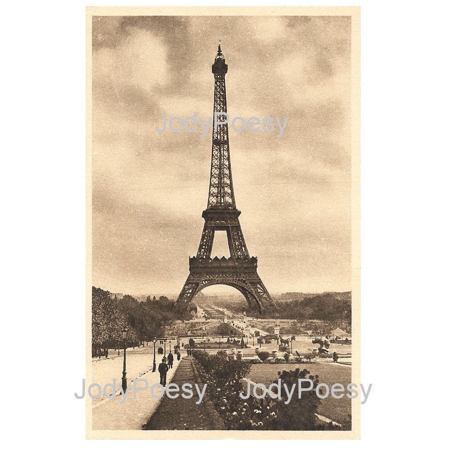 Vintage French Postcard Digital Download Eiffel Tower Paris France 1915