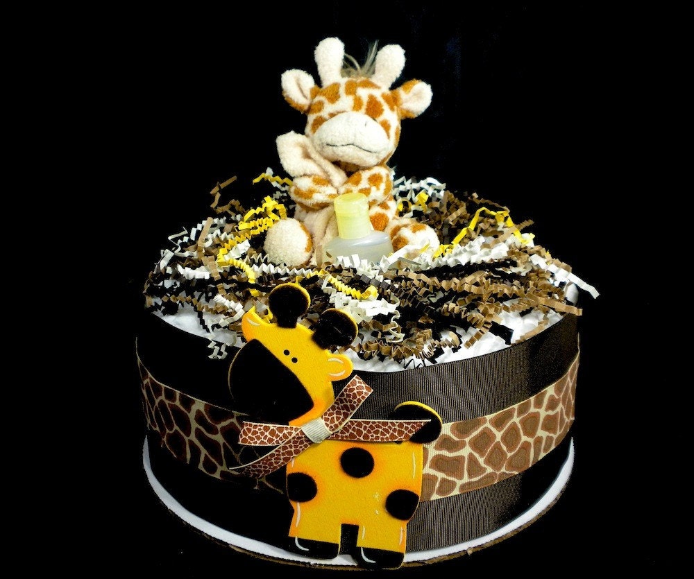 1 Tier Giraffe Diaper Cake Baby Shower Centerpiece Gift Neutral Safari Zoo
