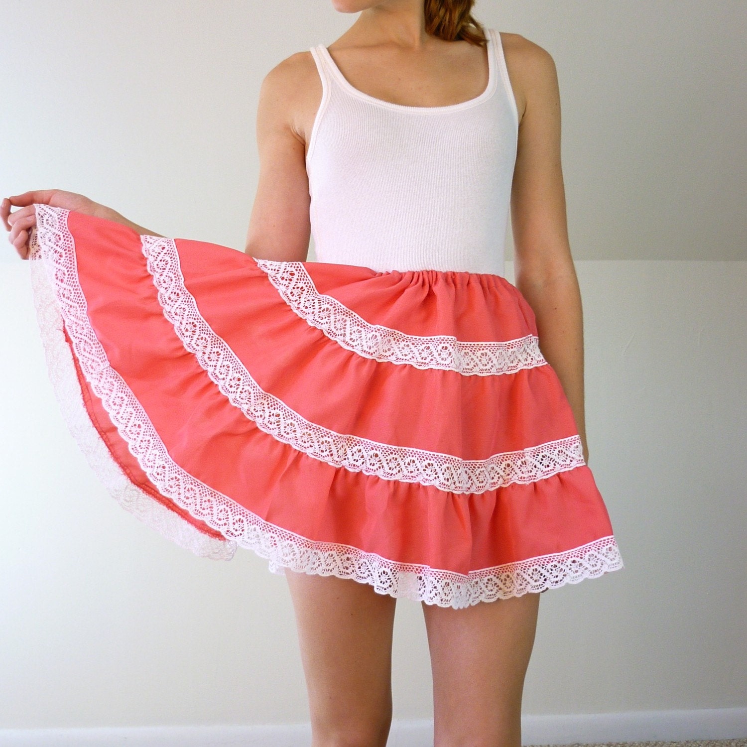 Vintage Pink and Lace Swing Skirt