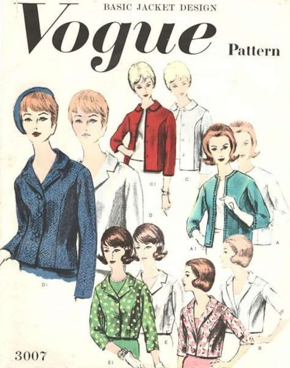 Vintage Vogue 1960s Basic Jacket Pattern V3007 Complete
