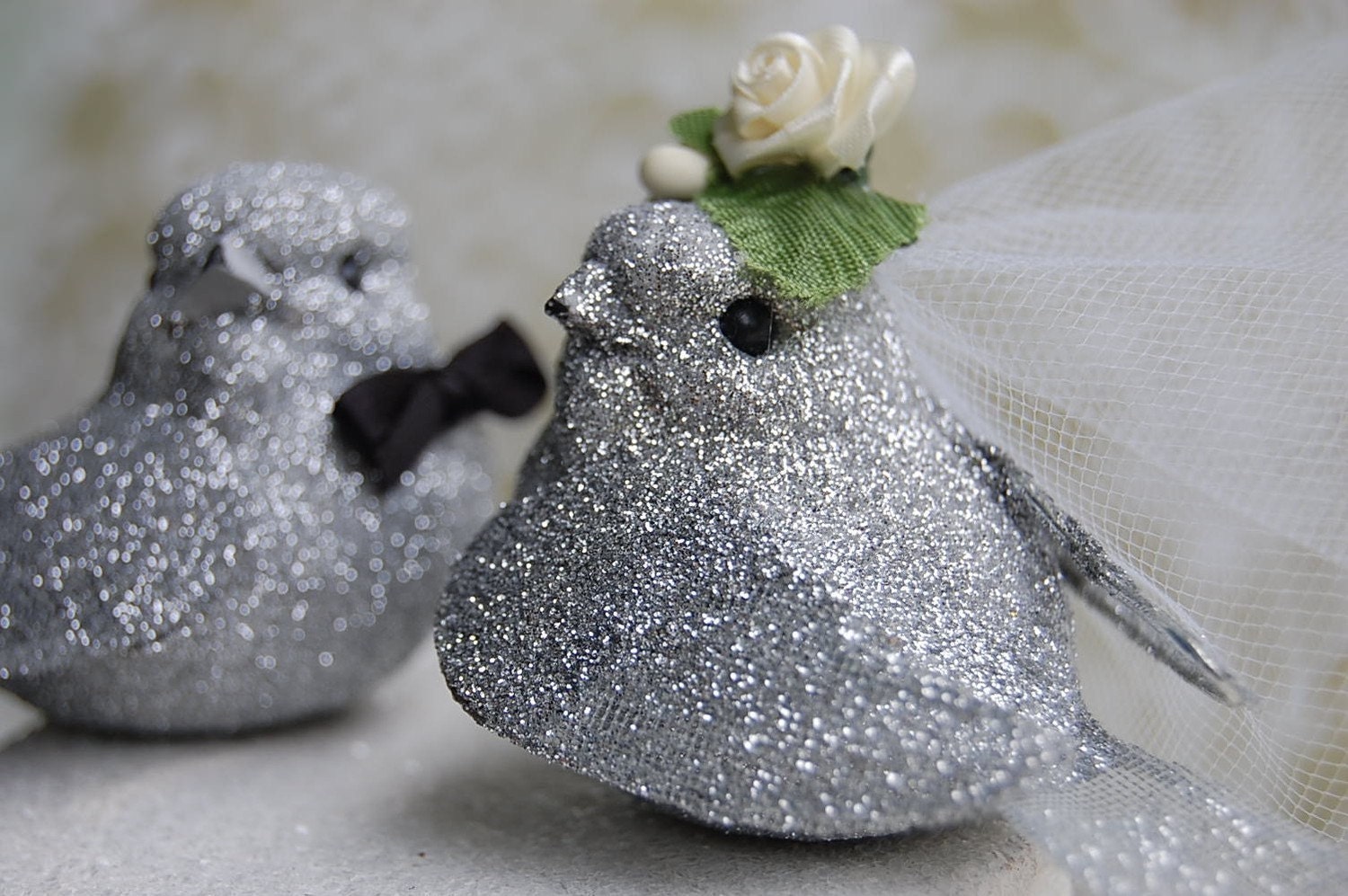 Glittery Love Birds Wedding Cake Topper