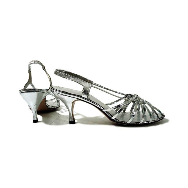 Strappy Silver Vintage 60's Kitten Heels - Woven Mercury Size 7