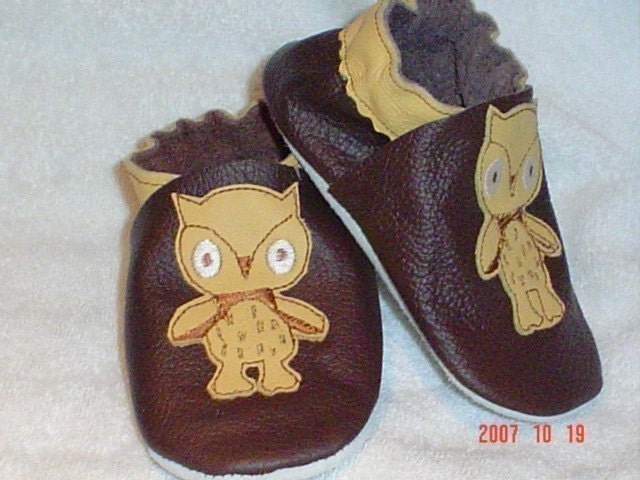 Mini Toes soft sole leather BABY shoes Brown owles pick your size