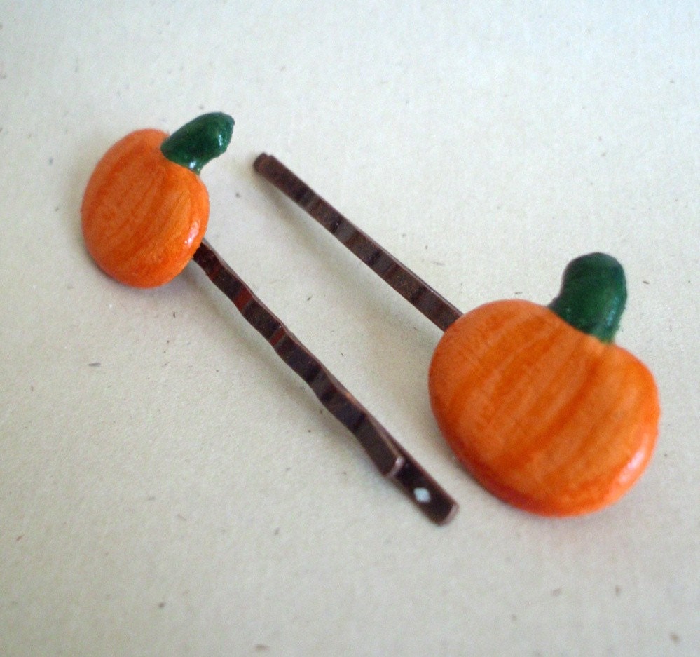 SALE - Pumpkin Hair Pins - Upcycled - Eco-Friendly