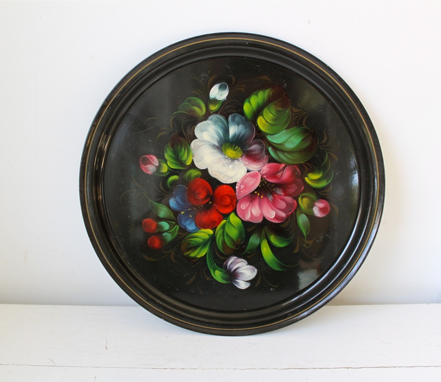vintage 1980s handpainted serving tray, Russian
