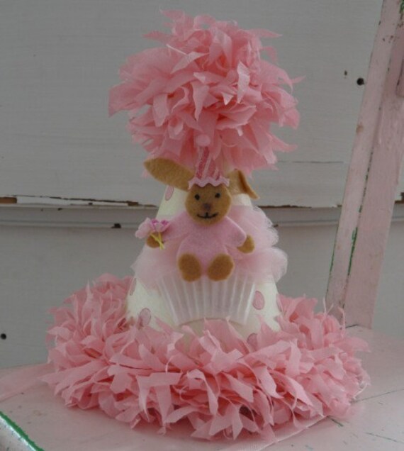New Felt Bunny Tulle Cupcake Party Hat, Tea Party, Bunny Birthday match your pettiskirt, tutu custom colors too