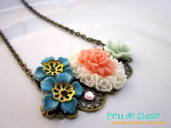 Turquoise Green Flower Cluster Charm Necklace