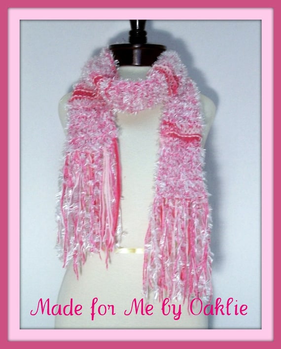 Handmade Knit Scarf - Pink Peppermint Fluff
