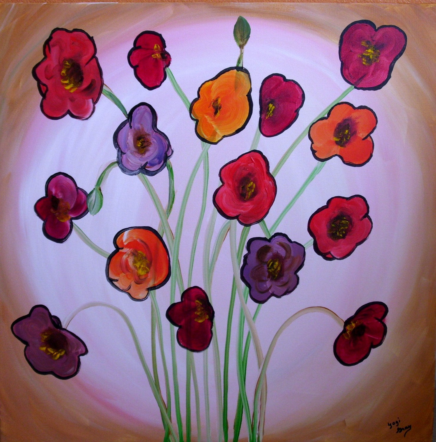 Plate of Poppies Original Painting on Canvas 24x24