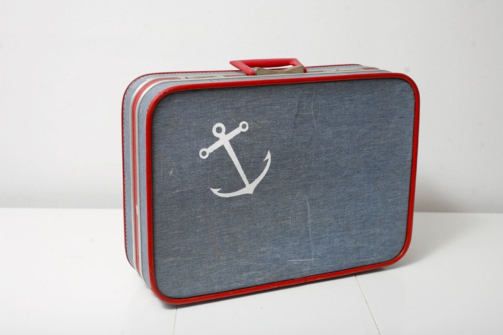 Vintage Luggage Upcycled with a Screen Printed Anchor